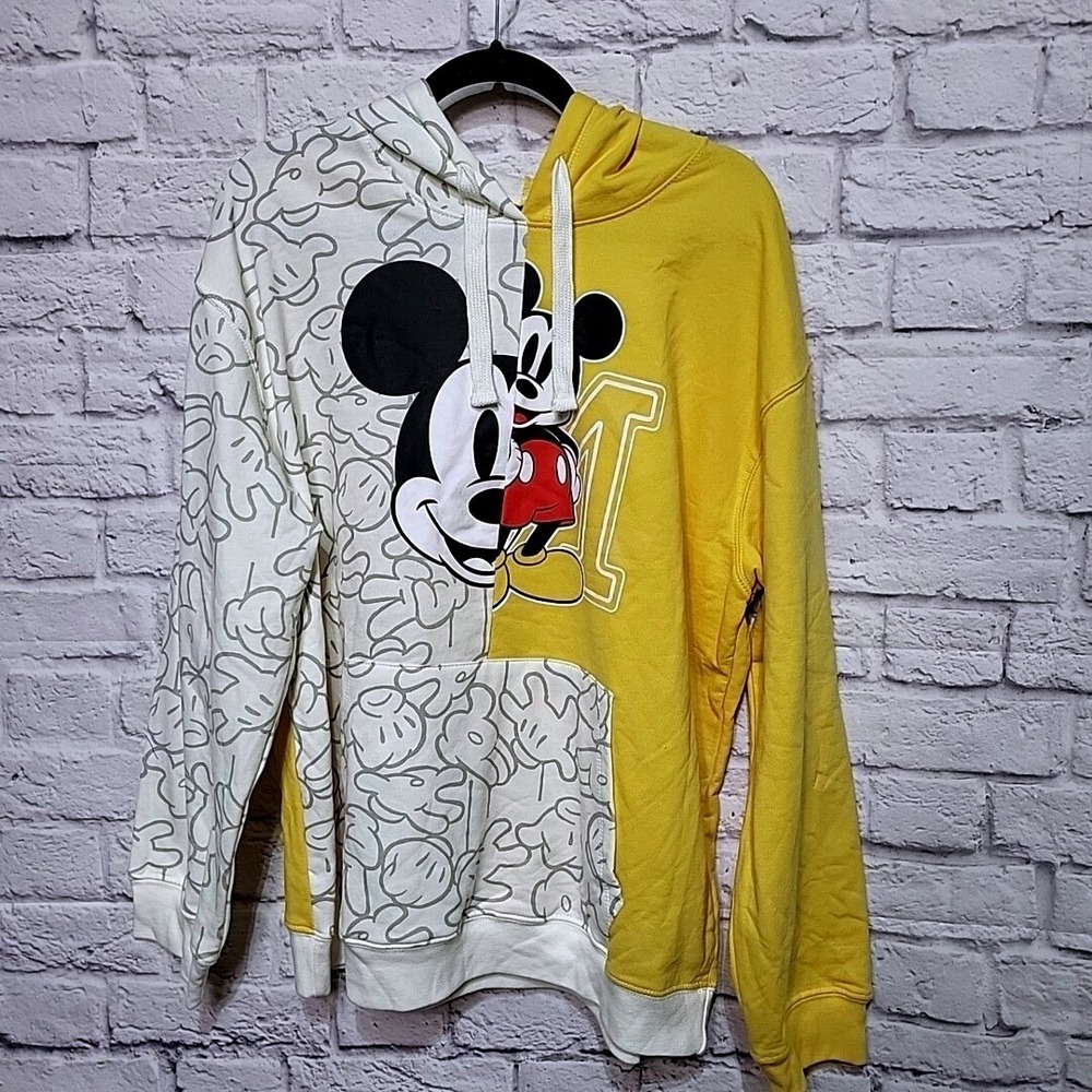 Disney‎ Mickey Mouse Kids Hoodie Yellow White Split Colorblock Graphic XXL 19